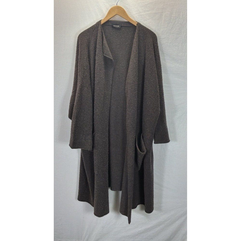 Eskandar Cardigan Sweater OS Chocolate 100% Cashmere Open Front Casual Read